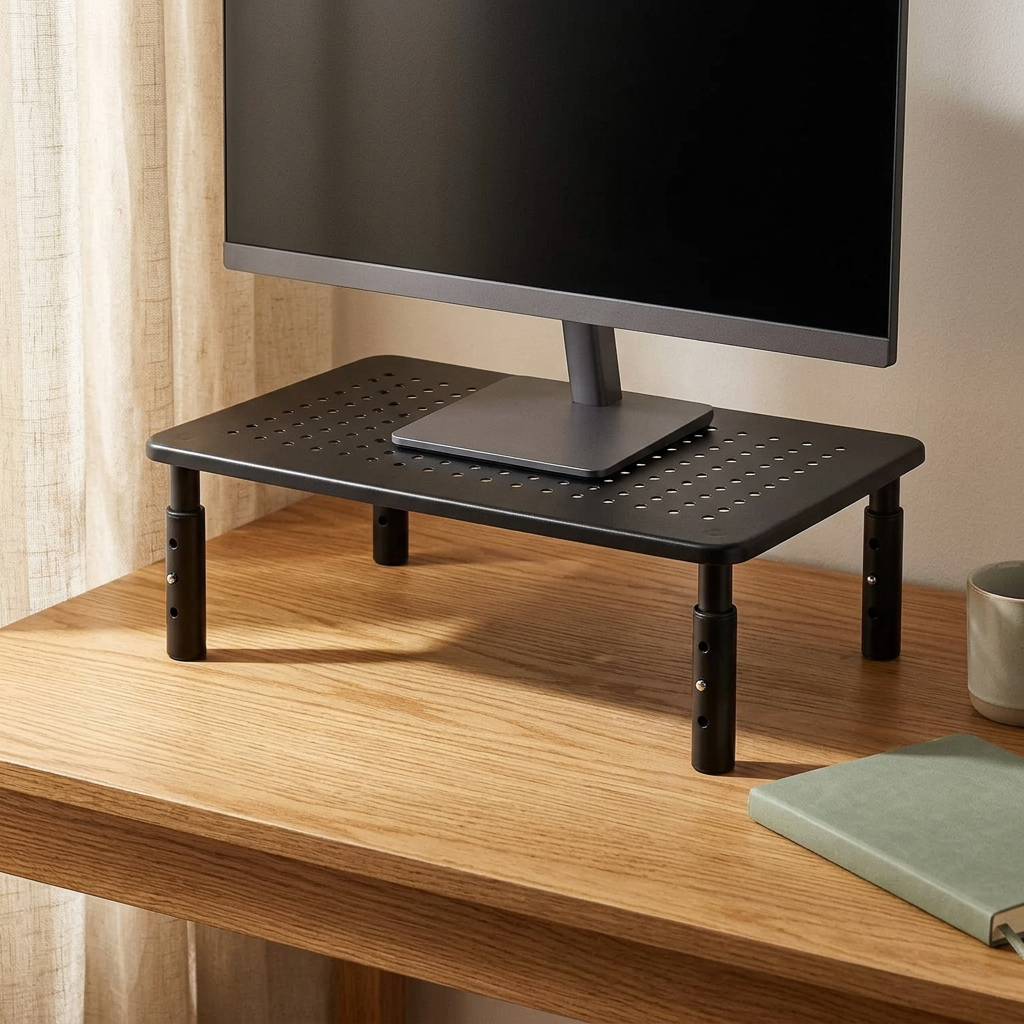 Adjustable Metal Monitor Stand & Ventilated Desk Riser