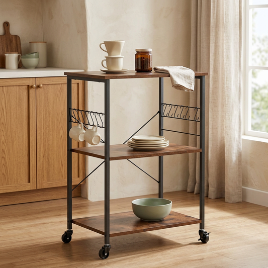 3-Tier Rolling Kitchen Storage Cart with 8 Hooks